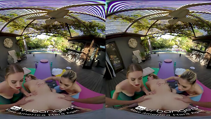 Fique excitado com os movimentos de yoga de uma loira gostosa em realidade virtual