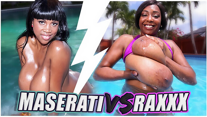 Gatas negras peitudas em um confronto: Maserati vs Raxxx