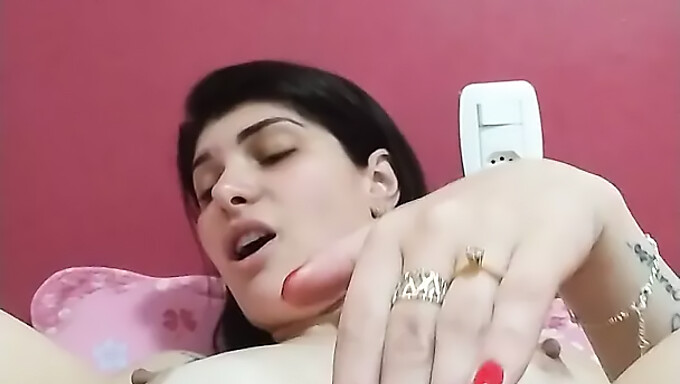 Dövmeli seksi bir Latin kadın, sıkı amına oyuncak sokmaktan keyif alıyor