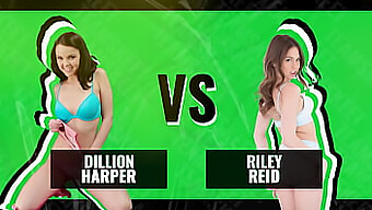 Compétition remplie de sperme: Riley Reid contre Dillion Harper dans un match de baise faciale sauvage